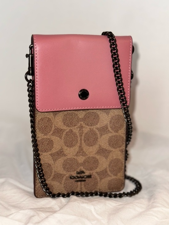 Coach Handbags - Coach Pink Signature Canvas Crossbody Phone Bag